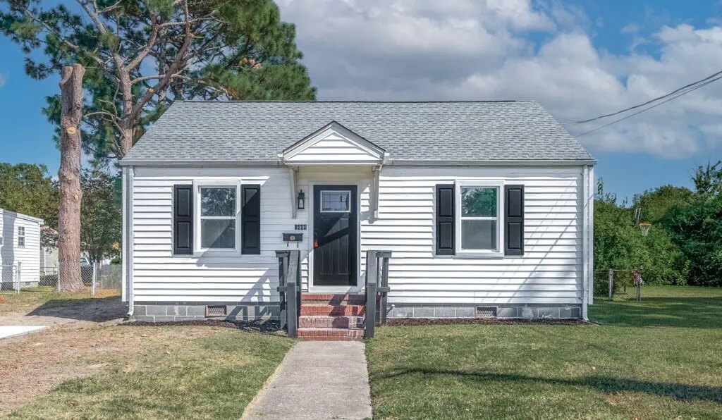 Outside of a white home in Virginia Beach